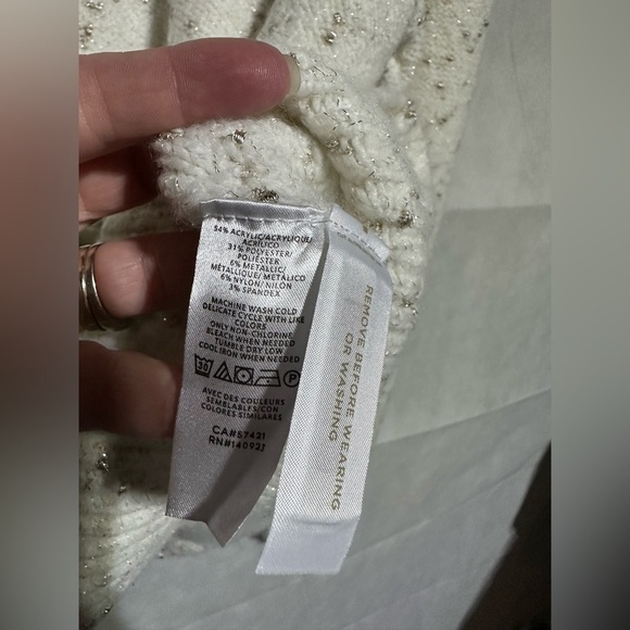 NWT Ann Taylor Cream & Gold Metallic Shimmer Puff Sleeve Sweater Sz Large Party - Picture 6 of 6